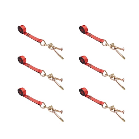 Tie 4 Safe 2" x 10' Tie Down Strap w/ TJ Cluster Hook for Wrecker Tow Truck Auto Hauling Red, 6PK TWS65-5210-TJ-R-6